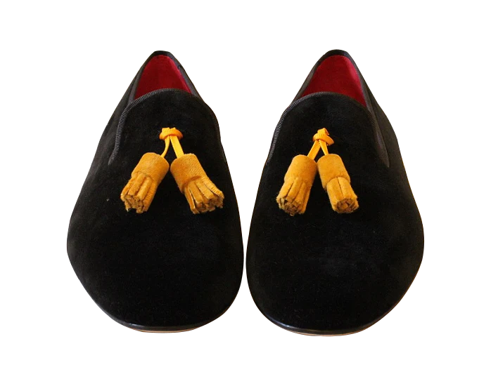 Black and Mustard Tassel Slippers